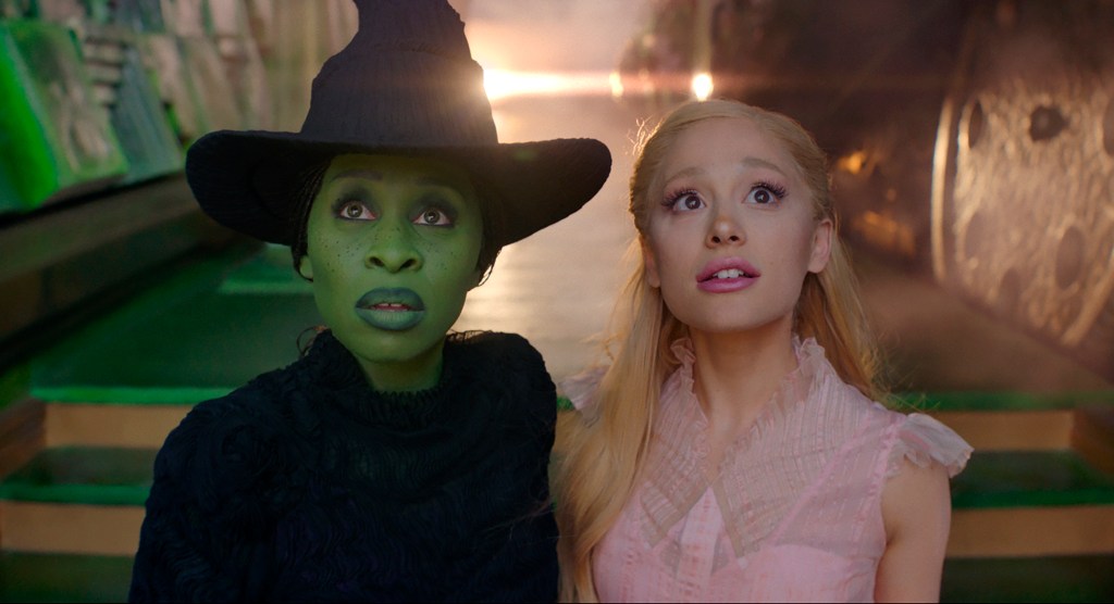 Cynthia Erivo, Left and Ariana Grande in a scene from the movie "Bad."